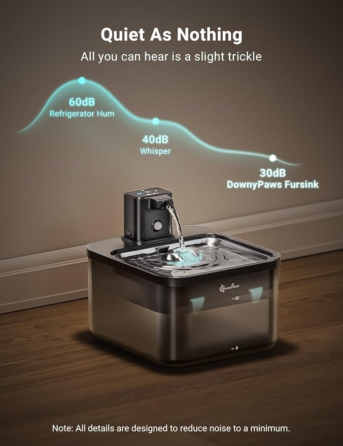 DownyPaws Cat Water Fountain Cordless, 84oz/2.5L Fursink Wireless Pet Water Fountains for Cats Indoor, Battery Operated Cat Drinking Fountain with Motion Sensor, Ultra Quiet Pump, BPA-Free, Black Pro