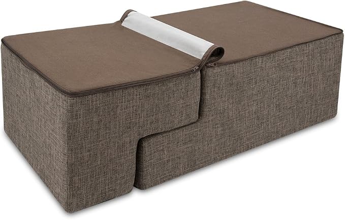Best Pet Supplies Dog Stairs & Steps - Foam Steps for Small Dogs & Cats, Non-Slip Indoor Balanced Pet Step Support, Dog Ramp, No Assembly, Brown Linen, Foldable 4-Step (22-inch Height)