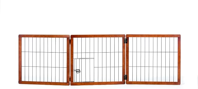 Carlson 22"-62" Super Wide Dog Gate with Small Pet Door, Premium Wooden 3-Panel Pet Gate for Doorways & Hallways