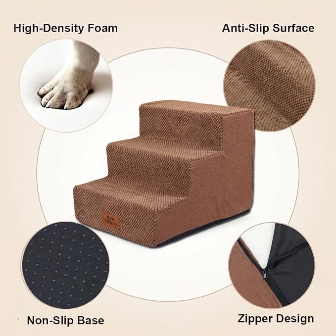 2 Pack Dog Stairs for Small Dogs 3-Step Pet Stairs for Bed Couch Chair Stool Non-Slip Pet Steps for Puppy Small Dogs Cat Older Pet Brown 13.6" H