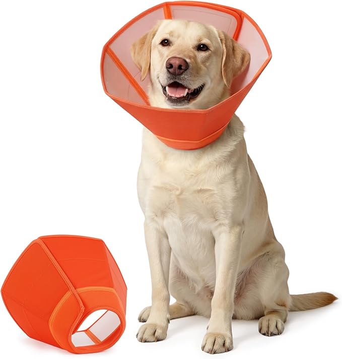 Soft Post Surgery Recovery Collar for Dogs, Adjustable & Comfortable Elizabethan Collar for After Surgery Healing Alternative Collar, Soft Anti-Licking Guard for Wound Recovery, Orange, Size L