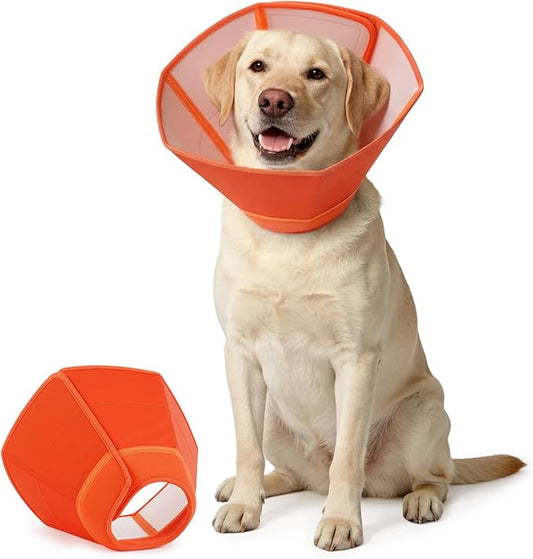 Soft Post Surgery Recovery Collar for Dogs, Adjustable & Comfortable Elizabethan Collar for After Surgery Healing Alternative Collar, Soft Anti-Licking Guard for Wound Recovery, Orange, Size L