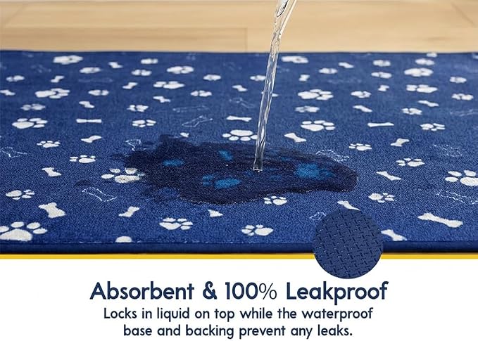 Muddy Mat® Washable Pee Pads for Dogs, Super Absorbent Reusable Puppy Pads–100% Waterproof Pee & Potty Training Pads for Pets,Non-Slip Dog Pads for Crates, Playpens & Floors- 2 Pack, Navy Blue 24"x36"