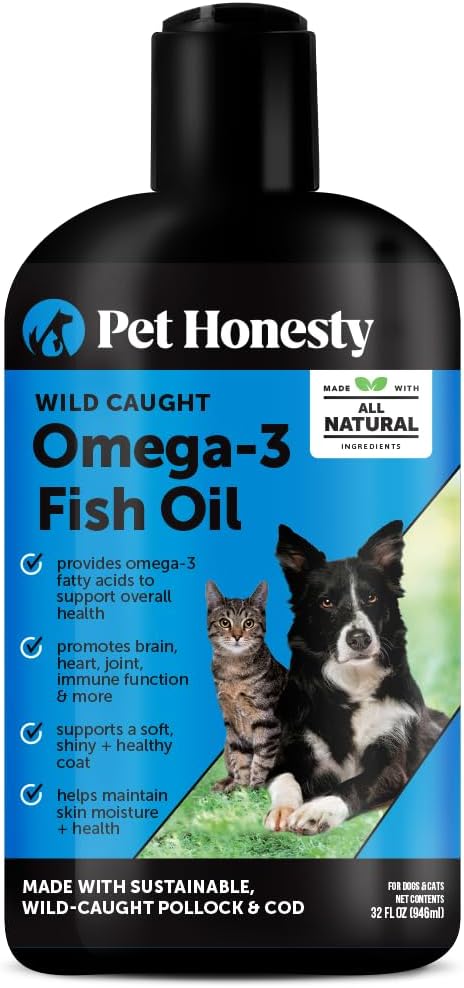 Omega 3 Fish Oil for Dogs and Cats - Liquid Fish Oil for Dogs Skin and Coat Supplement, Dog Omega 3 Fish Oil Supplement EPA + DHA, Wild Caught Pollock & Cod Oil for Dogs for Skin + Coat Health (32oz)