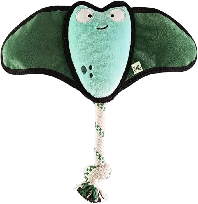 Dog Toy, Squeaky Plush Dog Toy, Rough & Tough Interactive Pet Toy, Recycled Fabric and Double Stitched (Manta)
