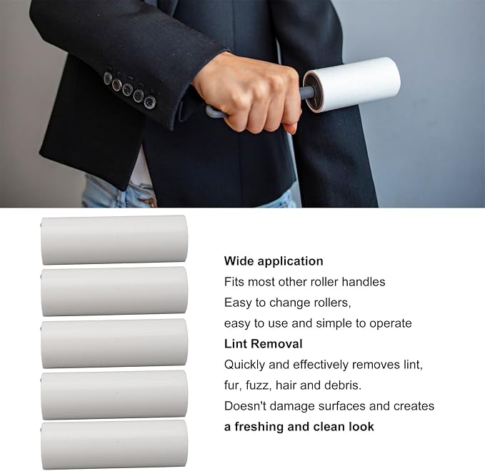 5Pcs Lint Roller Refills, Extra Sticky Large Face Roller Refills, Portable White Hair Removal Roller Refills for Clothes Pet Dog Cat Hair (10 Inch 100W)