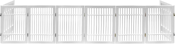 Urnporium Pet Dog Gate Freestanding, Strong Durable Folding Wooden Fence, Portable Acacia Hardwood Safety Barrier for Indoor & Outdoor Use (White Pet Gate, 8 Panel 24" Tall)