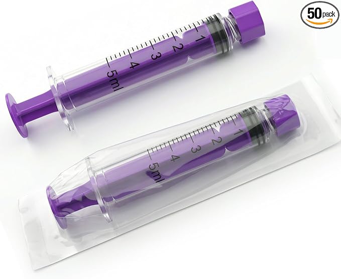 5ml Syringes with Cap without Needle - 5cc Plastic Syringe for Liquid, Feeding, Blister-Packed, Pack of 50
