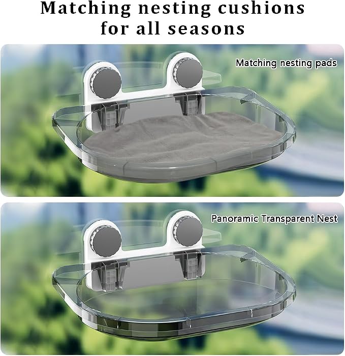 La La Pet Suction Cup Cat Bed with Mat Transparent All Season Window Perch for Indoor Pets Sunbathing Hammock Nest