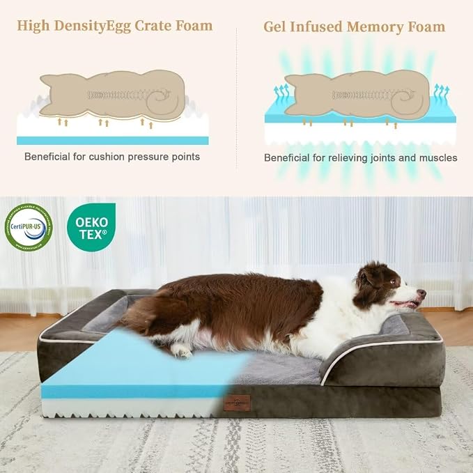 Comfort Expression Orthopedic Dog Bed for Medium Dogs 30x20 Inch, Waterproof Egg Crate Foam Medium Pet Bed with Removable Bolsters, Dog Couch with Washable Cover & Non-Slip Bottom, Grey Green