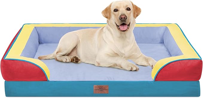 Comfort Expression Orthopedic Dog Bed for Extra Large Dogs 42x30 Inch, Waterproof Egg Crate Foam XL Pet Bed with Bolsters, Dog Couch with Washable Cover & Non-Slip Bottom, Funfetti Fiesta