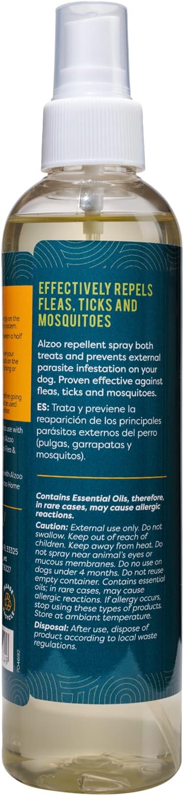 ALZOO Flea & Tick Dog Collar and 8 Fl. Oz. Flea & Tick Repellent Spray for Dogs, Medium-Sized Dogs: 16-40 lbs, 100% Plant-Based Active Ingredients