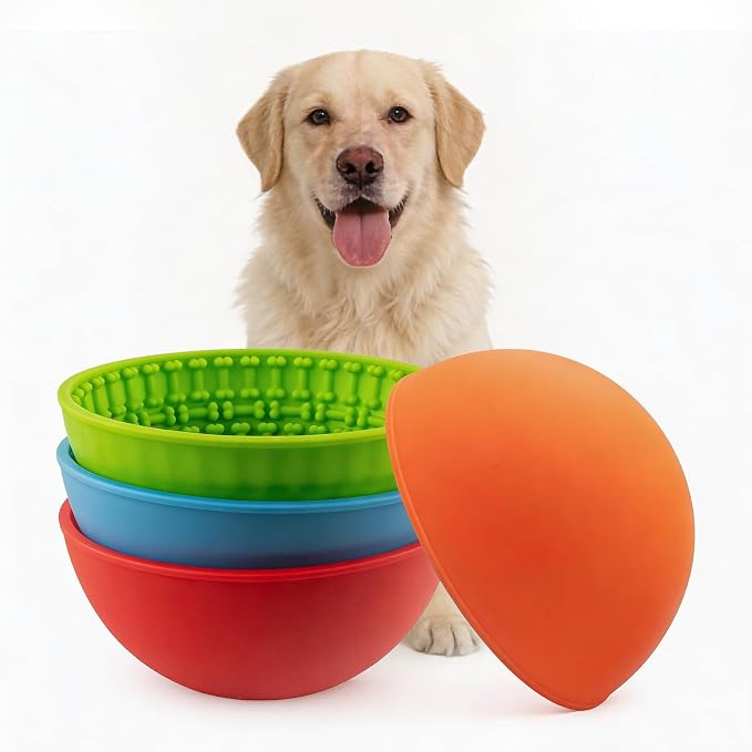 4 Pcs Dog Lick Bowl Wobble Silicone Dog Slow Feeder Bowl Lick Mat Interactive Toy Enrichment Feeder for Cat Pet Oral Health for Boredom Anxiety Relief, Calming, 4 Colors
