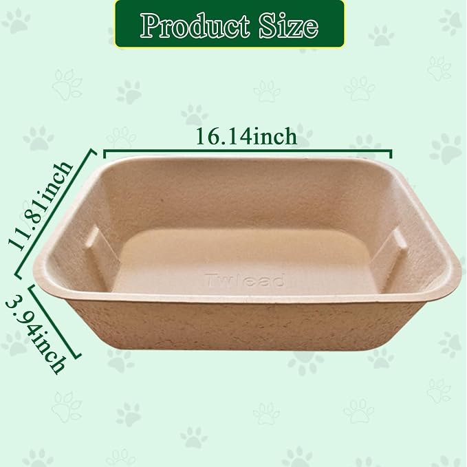 Disposable Cat Litter Box (3-Packs with 1-Towel) Eco Friendly 100% Recycled Paper Cat Tray,16.14 X11.81X3.94 Inch (Brown)