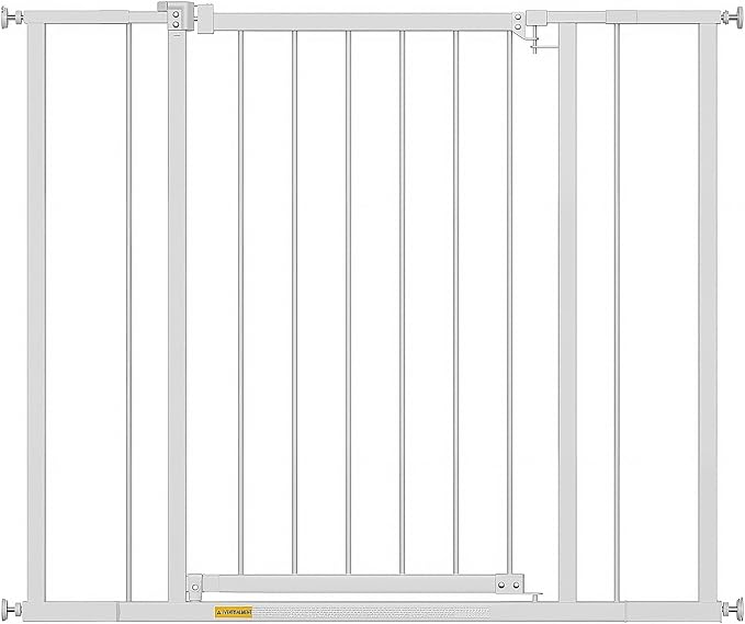 FDW 36” Tall Adjustable Dog Gate for Doorways & Stairs Walk-Through Metal Indoor Safety Gate, Fits 28.5”-39.7” Wide Openings, White