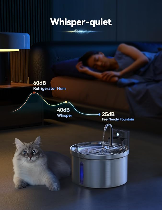 Wireless Stainless Steel Cat Water Fountain, 3.5L Pet Water Fountain for Cats/Dogs with 6 Pack Filter+6 Park Pump Filter Sponges Replacement