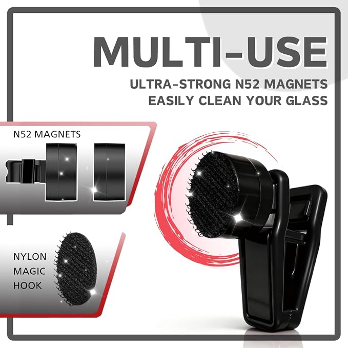 Magnetic Seaweed Feeder Clip, N52 Strong Magnet – Rust-Proof ABS, Wavy Bite Grip for Nori, Replaces Suction Cups, Saltwater Freshwater Tank Accessories up to 0.6" Glass (Blcak+Red)