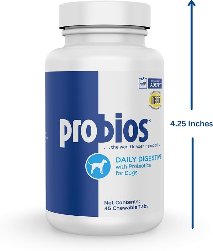Probios Chewable Tablets for Dogs, Daily Probiotic Supplement for Gut Health, Digestion & Immune Support, Improves Microbiome Balance During Stress, Travel & Routine Changes, Chicken Liver, 45 Count