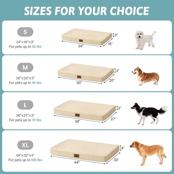 COZY KISS Cooling Orthopedic Dog Bed, Waterproof Egg Crate Foam Pet Bed with Removable Washable Cover, 36x27x3 Inch,Beige