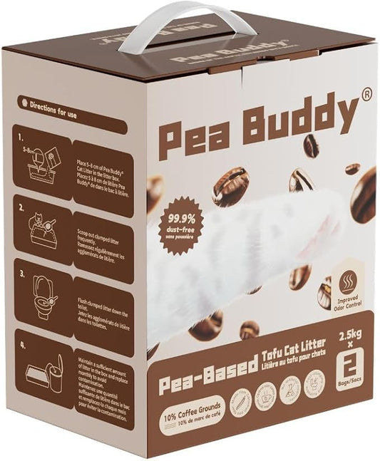 Pea Based Pea Buddy The 10% Blend Tofu Cat Litter, Dust Free, Low Tracking, and Natural Odor Control, Flushable, Natural Ingredients (2 Bags, Coffee Grounds)