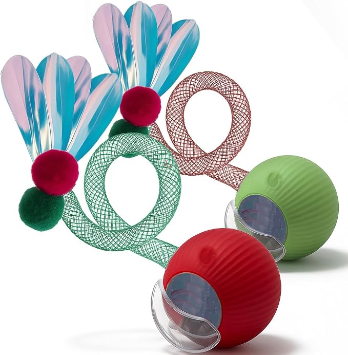 Cat Toys for Indoor Cats – 2X Automatic Kitten Interactive Toy with Speedy Ball Tail as Pet Mental Stimulation - Kittens Small Dogs and Bored Adult Dog Balls (2 Sets - Random Ball Color)