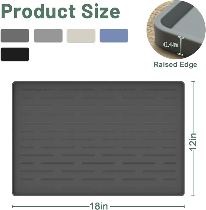 Silicone Dog Food Mat for Cats and Dogs, 18x12 Inch Non-Slip Waterproof Pet Feeding Mat with Raised Edges to Prevent Spills, Easy to Clean Floor Mat for Food and Water Bowls, Lake Blue