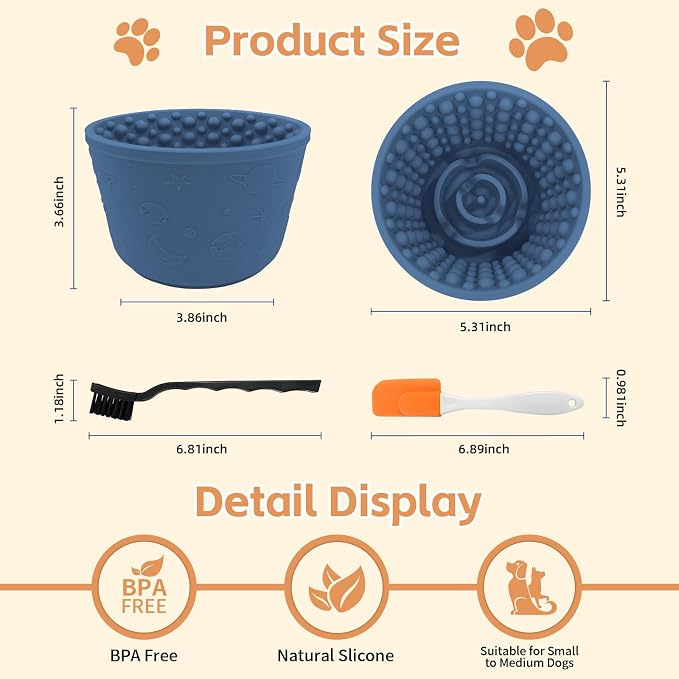 Dog Lick Bowl,Anxiety Relief Non-Slip Silicone Treat Bowl,Durable Anti-Choking Long-Lasting Enrichment Slow Feeder Licking Mat for Small Medium Large Breed,Freezable BPA Free Silicone Dishwasher Safe