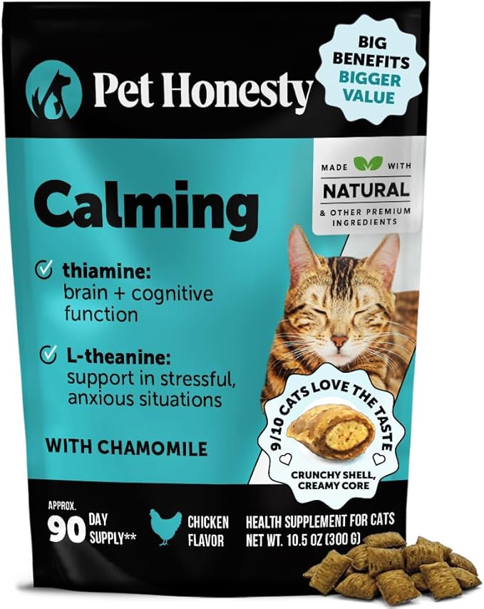 Cat Calming Treats for Anxiety Relief - Dual Texture Crunchy Creamy Calming Chews for Cats - Feline Stress Relief Behavior Support for Travel, Vet Visits, Grooming, Separation Anxiety (90-Day Supply)