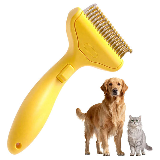 Pet Grooming Brush, 2025 New Self Cleaning Metal Comb, Detangling and Dematting Long, Matted Fur on Cats and Dogs, Easy to Remove Loose Undercoat, One Click Removal (Yellow)