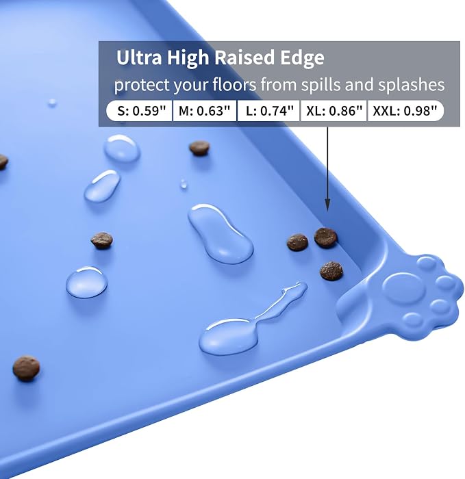Reopet Silicone Pet Feeding Mat - Waterproof & Non-Slip Dog Cat Placemat | High Raised Edges Prevent Food & Water Spills to Protect Floors, Easy to Clean, Fit for Dog Cat Bowls