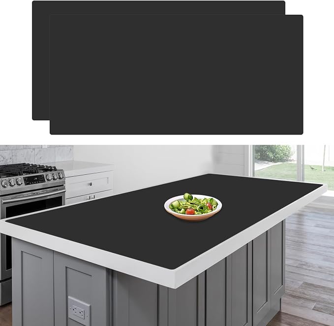 48"x24"(120cmx60cm) Large Silicone Mat for Kitchen Counter, Heat Resistant Non-Slip Countertop Protector, Waterproof Silicone Craft Mat for Kitchen Island(2Pack, Black)