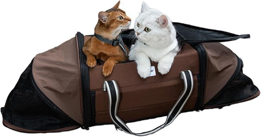 Pet Carrier Expandable Cat Bag, Large Capacity Foldable Pet Tote with Breathable Mesh for Small Pets Up to 22Lbs, Airline Approved Cats Carrier for Travel