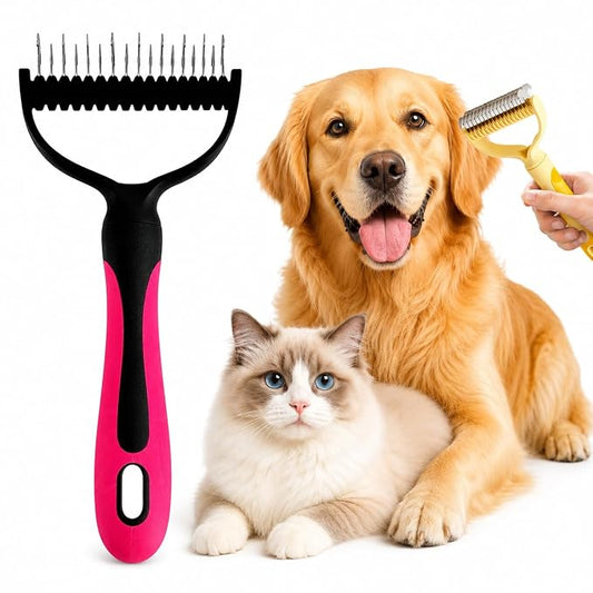 Dematting Comb for Dogs and Cats, 2026 Upgrade Undercoat Rake Pet Brush for Long Hair, Deshedding Dog Brush Removes Tangles Knots and Loose Fur, Grooming Tool for Thick Coats (Gray) (Red,2Pcs)