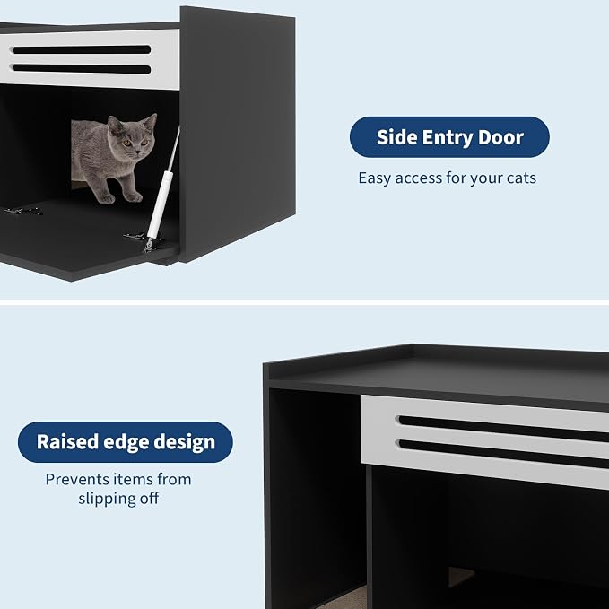 GarveeLife Cat Litter Box Enclosure Furniture Hidden Litter Box Cabinet Indoor Cat Washroom Pet House Dog Proof Hideaway Kitty Flip-down Opening Litter Box Enclosure - Black