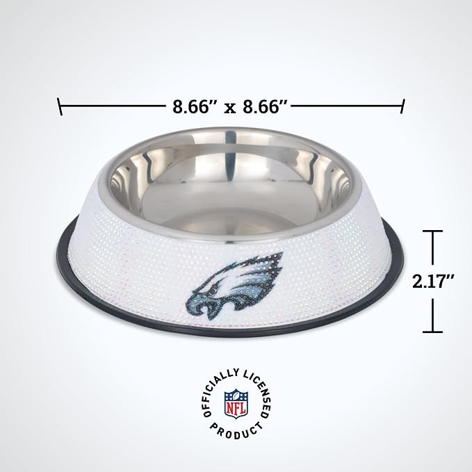 The Memory Company Officially Licensed Stainless Steel Pet Bowl, Premium Bling Team Logo Dog & Cat Food & Water Dish, Non-Slip Rubber Base, for Large/Small Breeds