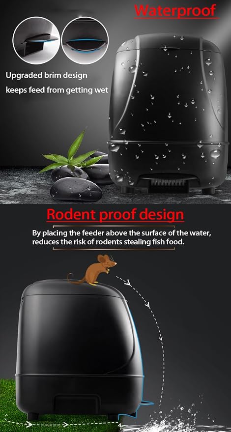 10L Automatic Fish Feeder, Fish Food Dispenser, Directional Feeder, Timer High Capacity Pond Fish Feeder for Outdoor Garden Pond(Black)