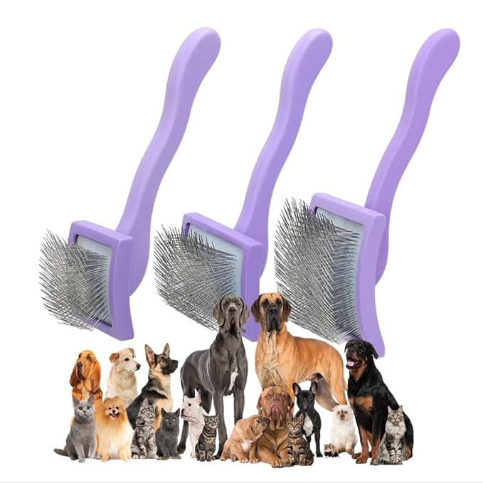 Slicker Brush Perfect For Dogs and Cats (Big and Medium Dogs, Goldendoodles, Labradoodles, Poodles and Cats) Curved Design for Thick, Fluffy, Detangled and Shedding Fur (Purple, Medium)