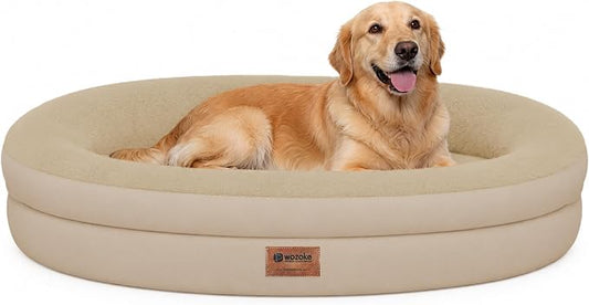 Orthopedic Dog Bed for Large Dogs, Waterproof Dog Bed for Large Size Dogs with Bolsters, Egg Crate Foam Sofa Bed with Washable Removable Cover & Non-Slip Bottom, Light Brown