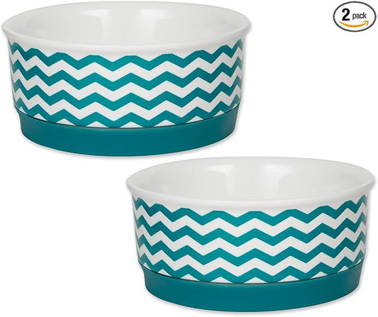 Bone Dry Ceramic Pet Collection Chevron, Small Set, 4.25x2, Teal, 2 Piece