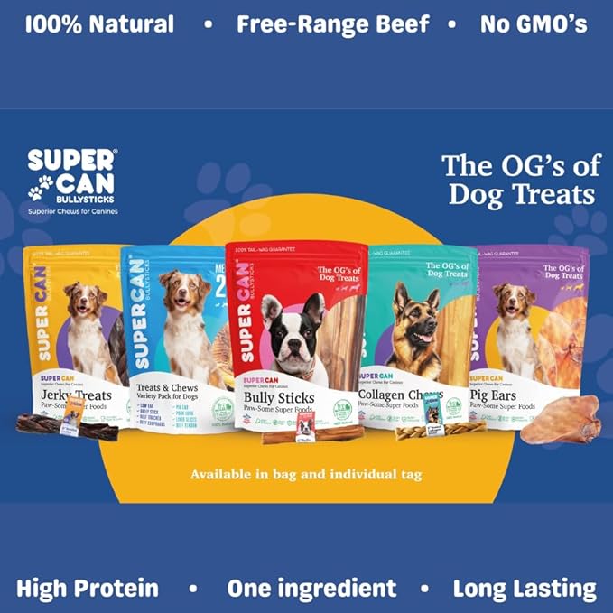 SUPERCAN 6" Bully Sticks for Dogs (10 Pack) – 100% Natural | Long-Lasting Dog Chews | Free-Range, Grass-Fed Beef | High-Protein | Odor-Free | Rawhide Alternative – Healthy Dog Treats