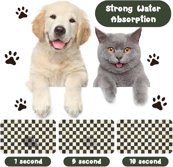 Dog Food Mats for Floors Waterproof, Pet Water Bowl Mats Pet Feeding Absorbent Placemats Plaid 12 * 20 inch
