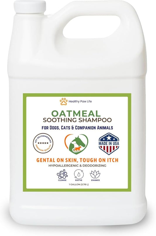 Healthy Paw Life Oatmeal Dog Shampoo for Dry Itchy Skin Relief - 1 Gallon Bulk Pet Wash for Dogs, Cats & Horses - Soothing Colloidal Oatmeal Formula for Sensitive Skin & Coat Care