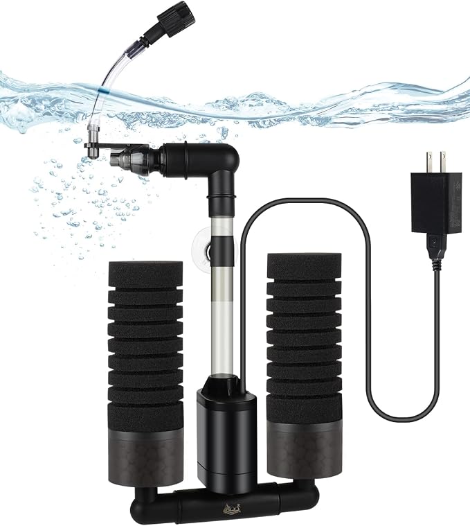 AQQA USB Electric Sponge Filter for Aquarium, No Air Pump Needed Submersible Fish Tank Filter with Bio Ceramic Media & 110V Adapter, Quiet 360° Rotatable Outflow for Betta Shrimp Fry Breeding Tank