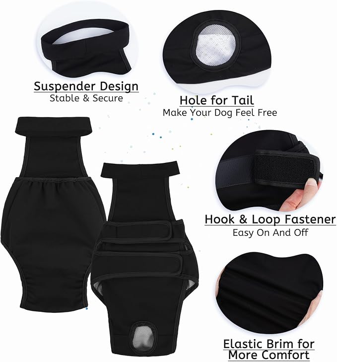 Dog Diapers Female Reusable Washable Period Diaper with Suspender,Adjustable Dog Panties Anti-Harassment, Doggie Diapers for Incontinence, Heat Cycles, or Senior Dogs（XS-XL