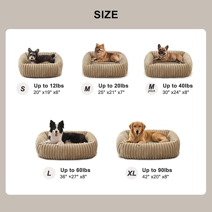 FURTIME Dog Beds Large Sized Dog, Washable Orthopedic Pet Bed with Removable Cover, Rectangle Soft Calming Sleeping Puppy Bed Durable Pet Cuddler with Anti-Slip Bottom, Beige, L(36"x27"x8")