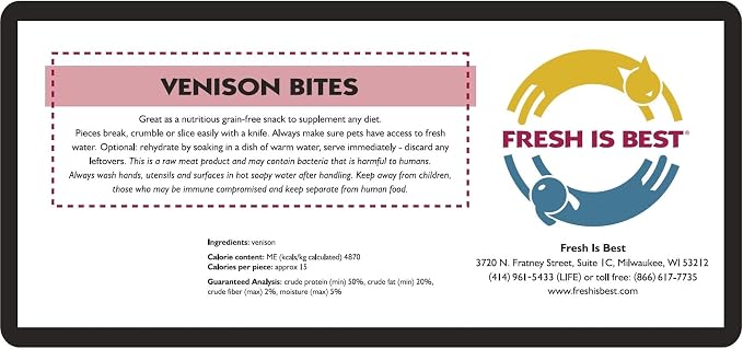Fresh Is Best Freeze Dried Dog Treats – Raw Freeze Dried Venison Dog Food for Cats & Canines – Training Treat in Resealable Zipper Bag – High-Protein Venison Bites – Made in the USA