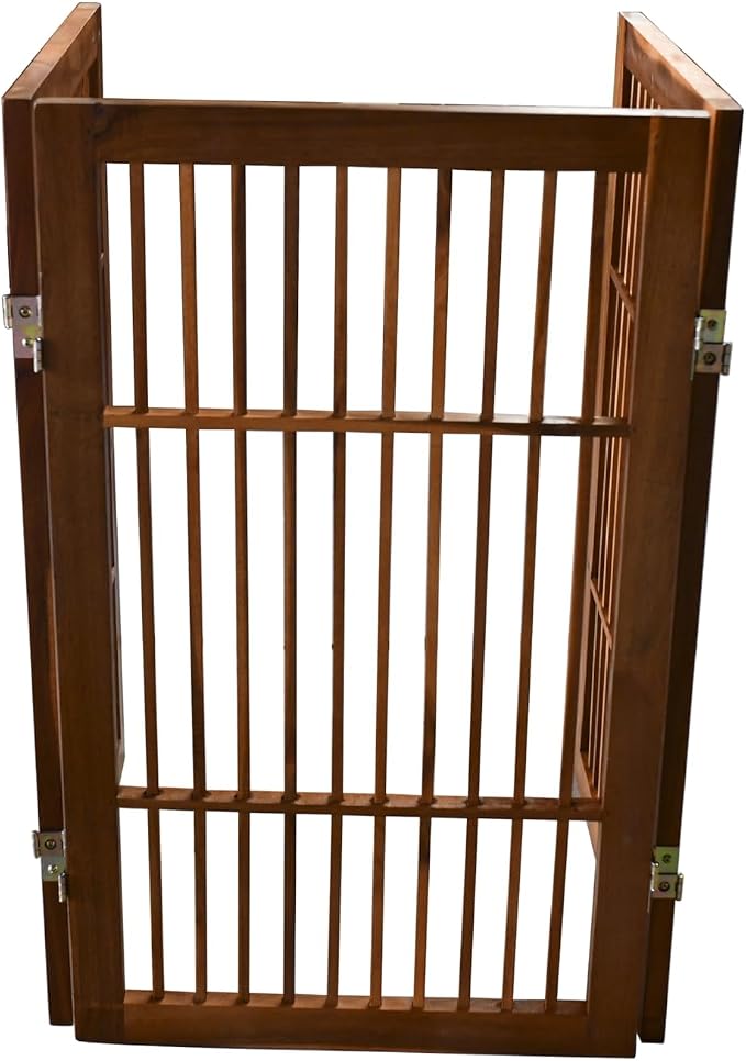 Urnporium Pet Dog Gate Freestanding, Strong Durable Folding Wooden Fence, Portable Acacia Hardwood Safety Barrier for Indoor & Outdoor Use (Brown Pet Gate, 3 Panel 30" Tall)
