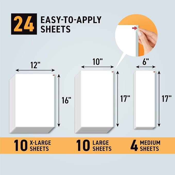 Cat Scratch Deterrent Tape – 24 XL Clear Double-Sided Sticky Sheets to Protect Furniture from Cats – Pet-Safe, Transparent Anti-Scratch Adhesive for Couch, Sofa, Doors & More