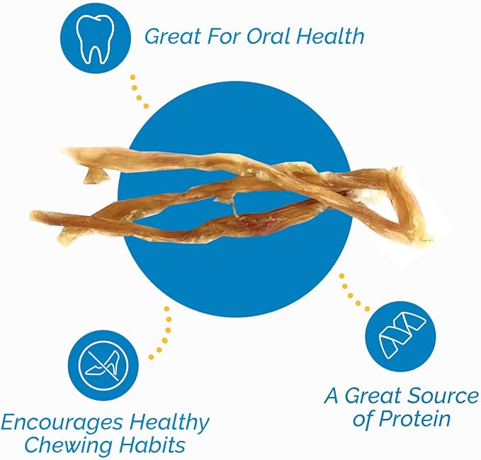 123 Treats Beef Tendon Chews for Dogs – 7-9 inches Beef Strap Chew Sticks, High in Protein, 100% Natural, Grain & Gluten-Free Dog Treats, Great for Dental Health (25 Count)