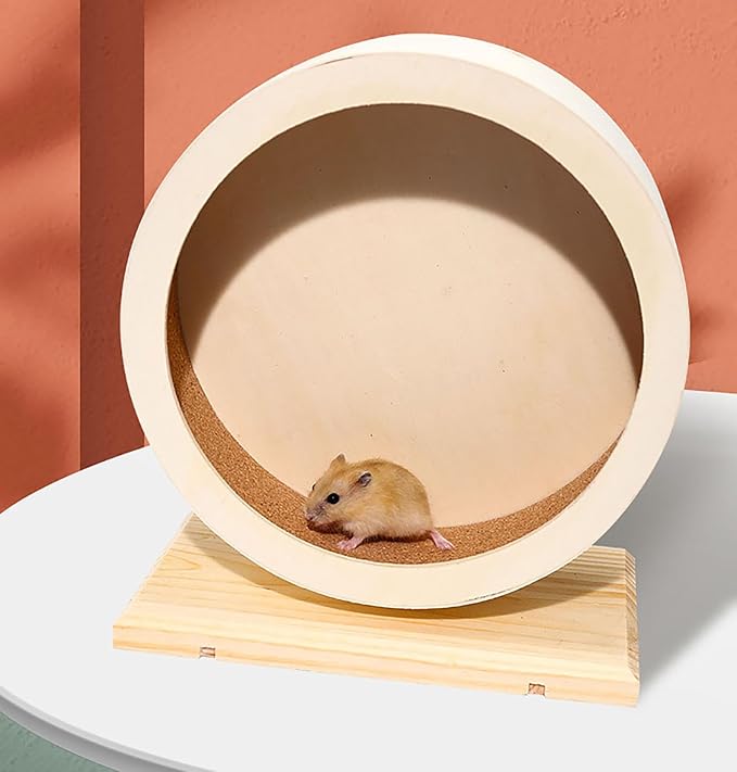 Hamster Exercise Wheel，Small Animals Running Toy Suitable for Rat, Pig, Chinchilla, Gerbil, etc. pet Wooden Harmless, Handmade (L)
